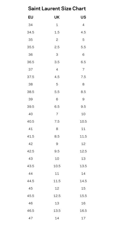 ysl st laurent size chart.